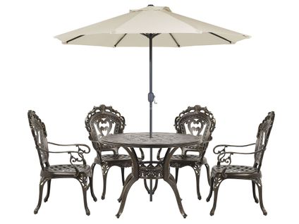 Salle à Manger De Jardin 4 Places Sapri Avec Parasol (16 Options) Métal Marron Foncé
