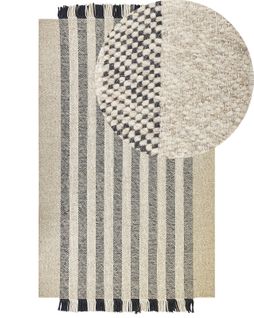 Tapis En Laine Blanc Cassé Et Noir 160 X 230 Cm Tacettin