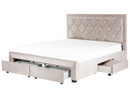 Lit Double Avec Rangement En Velours 180 X 200 Cm Beige Lievin