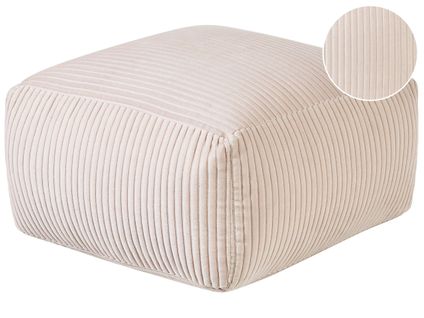 Pouf En Velours Côtelé Beige 50 X 50 X 30 Cm Mukki