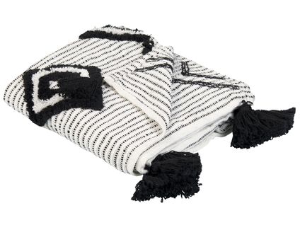 Plaid 130 X 150 Cm Blanc Et Noir Saatli