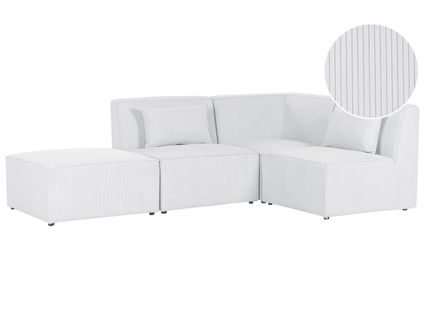 Canapé D'angle 3 Places Modulable Côté Gauche En Velours Côtelé Blanc Cassé Avec Ottoman Lemvig