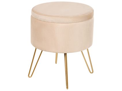 Pouf Coffre En Velours Beige Silas