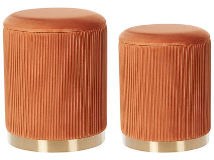 Set De 2 Poufs En Velours Orange Avec Rangement Miramar