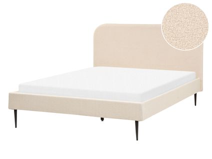 Lit Avec Sommier Bouclé Flayat 140 X 200 Cm Beige Clair