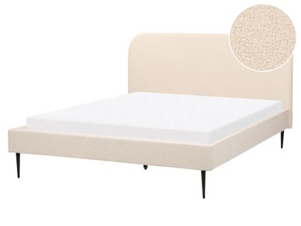 Lit Avec Sommier Bouclé Flayat 160 X 200 Cm Beige Clair