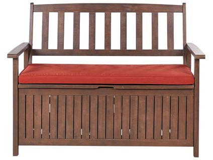 Banc Avec Coussin D'assise Sovana 120 Cm Avec Rangement Acacia Rouge