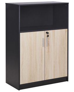 Armoire à 2 Portes Bois Clair Et Noir Avec Étagère 117 Cm Zehna