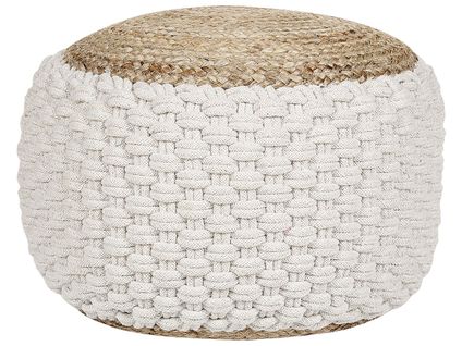 Pouf Tricoté En Coton Blanc Et Beige D 50 Cm Aiza