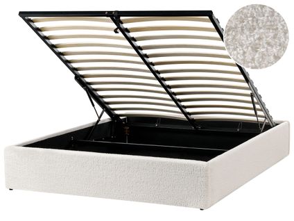 Lit Ottoman Sans Tête De Lit Bouclé Dinan 140 X 200 Cm Blanc Cassé
