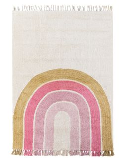 Tapis Enfant Avec Motif Arc-en-ciel En Coton 140 X 200 Cm Beige Et Rose Tatarli