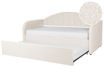 Lit Gigogne En Tissu Bouclé Beige Clair 90 X 200 Cm Eyburie