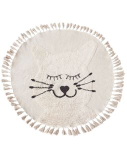 Tapis Enfant Rond Avec Motif De Chat En Coton Beige Ø 120 Cm Etseri