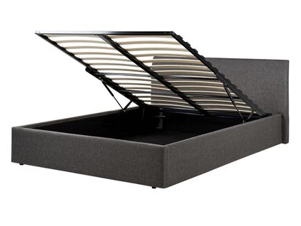 Lit Double En Tissu Gris Avec Coffre 140 X 200 Cm Orbey