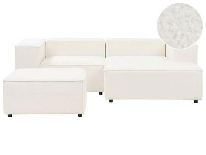 Canapé D'angle à Gauche 2 Places Avec Pouf Blanc Bouclé Aprica