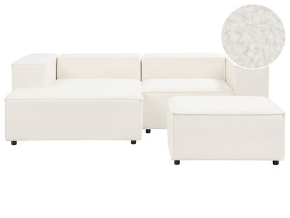 Canapé D'angle à Droite 2 Places Avec Pouf Blanc Bouclé Aprica