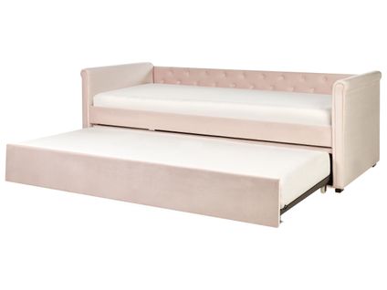 Lit Gigogne 90 X 200 Cm En Velours Rose Clair Libourne
