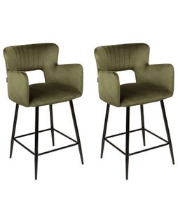 Tabouret De Bar Set De 2 Velours Vert Olive Sanilac