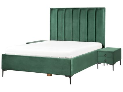 Ensemble De Chambre En Velours Vert Foncé Avec Lit Double 140 X 200 Cm Sezanne