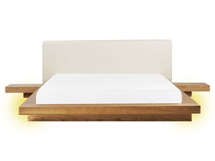 Lit Avec LED Cuir Pu Zen 160 X 200 Cm Frêne Naturel