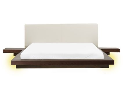 Lit Avec LED Cuir Pu Zen 160 X 200 Cm Frêne Foncé