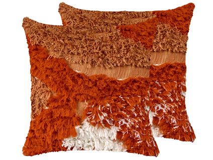 Lot De 2 Coussins Décoratifs Sagenia Coton 45 X 45 Cm Orange Motif Abstrait