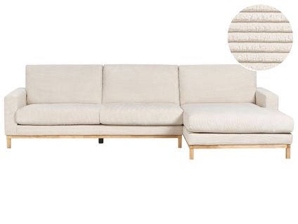 Canapé D'angle 4 Places Siggard Velours Côtelé Beige Clair Côté Gauche