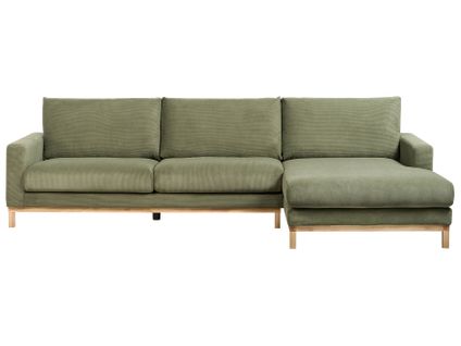 Canapé D'angle 4 Places Siggard Velours Côtelé Vert Côté Gauche