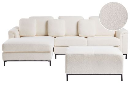 Canapé Angle à Droite 4 Places Avec Pouf En Tissu Bouclé Blanc Oslo