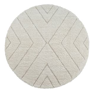 Tapis Bahar Shaggy Motif Triangle, Crème, 120 Cm Ronde