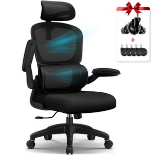 Fauteuil De Bureau Ergonomique, Accoudoirs Pliables, Soutien Lombaire, 2 Jeux De Roulettes，noir