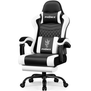 Chaise Gaming, Fauteuil Gaming Inclinable 90-165°, Repose-pieds Extensible, Noir/blanc