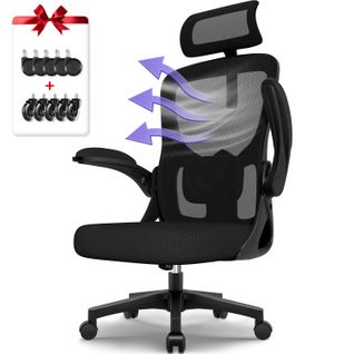 Fauteuil De Bureau Ergonomique, Chaise De Bureau, Lombaire Réglable , 2 Jeux De Roulettes, Noir