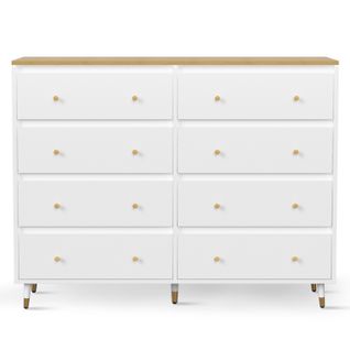 Commode 2x4 Tiroirs Bois Massif Commode Meuble De Rangement Pour Chambre Salon 40x120x98cm Blanche