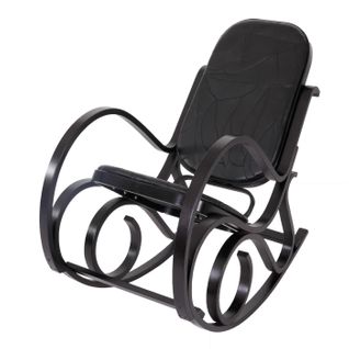Rocking-chair M41, Imitation Noyer, Cuir Patchwork, Noir