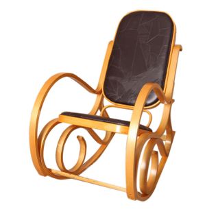 Fauteuil à Bascule M41 Aspect Chêne Assise En Cuir Patchwork Marron