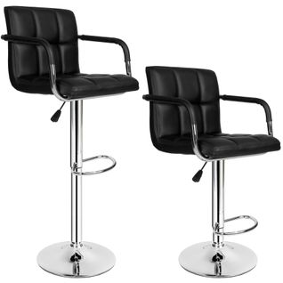 Lot De 2 Tabourets De Bar Cuir Synthétique Hauteur 62,5-82,5 Cm Noir