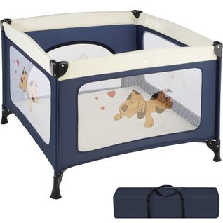 Lit De Voyage Pour Enfants Pliable Et Réglable En Hauteur Avec Sac De Transport Bleu