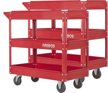 Chariot Servante D’atelier 2 Piéces Chariot À Outil 3 Étages Rouge Large Capacité De Charge 100kg