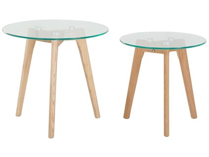 Lot De 2 Tables Appoint Rondes En Verre Et Bois Missouri