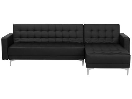 Canapé Angle Gauche Convertible En Cuir Pu Noir 4 Places Aberdeen