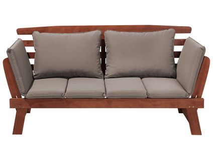 Banc Avec Coussin D'assise Portici 210 Cm Bois D'eucalyptus Marron Foncé/taupe