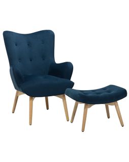 Velours Fauteuil Bleu Foncé Vejle