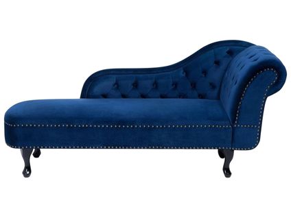 Méridienne Chesterfield Côté Droit En Velours Bleu Nimes