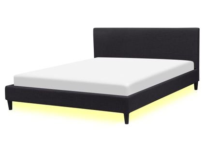Lit Double En Tissu Noir Avec LED 160x200 Cm Fitou