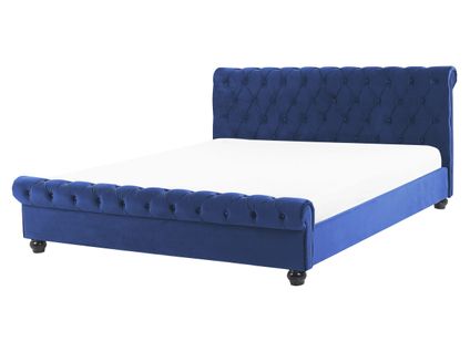 Lit Double En Velours Bleu 160 X 200 Cm Avallon