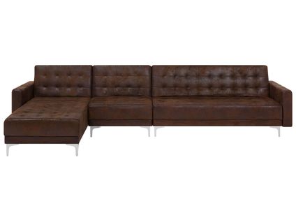 Canapé-lit D'angle Modulable Aberdeen Cuir Pu Marron 5 Places Côté Droit