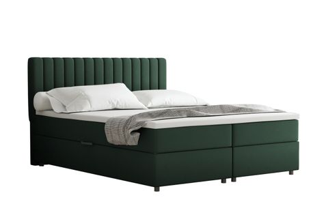 Lit Boxspring 160x200 Confortable Everest Avec Tiroir Et Surmatelas - Vert