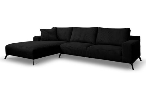 Canapé D'angle Aspen, Couleur Du Canapé : Noir, Tissu Velours Côtelé