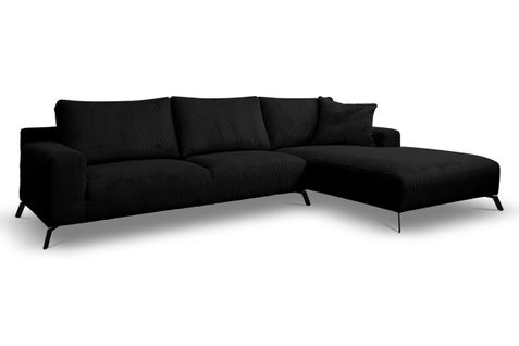 Canapé D'angle Aspen, Couleur Du Canapé : Noir, Tissu Velours Côtelé